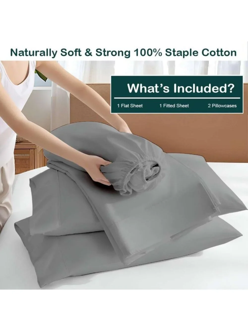 Premium 4-Piece Egyptian Cotton Fitted Sheet Set - Soft, Breathable, Deep